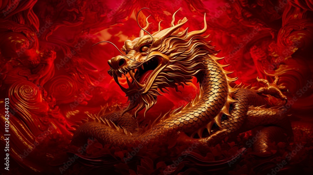 Chinese new year dragon and Happy new year Golden traditional chinese dragon background Chinese new year dragon and Happy new year Golden traditional chinese dragon background