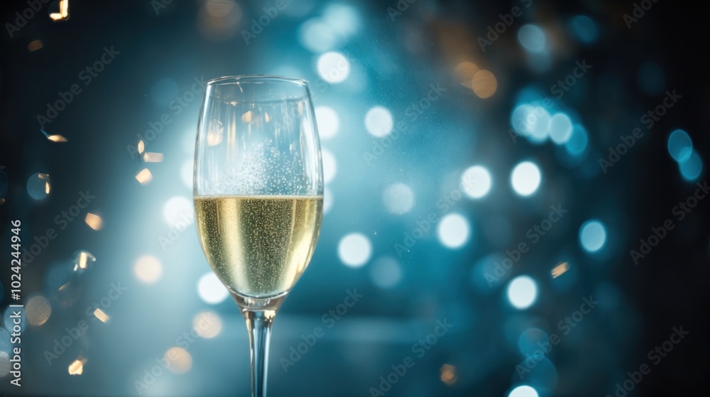 champagne glass against holiday lights bokeh background. AI Generative champagne glass against holiday lights bokeh background. AI Generative