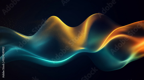 Glowing green orange light patten in black background grainy gradient noise texture poster banner backdrop abstract design