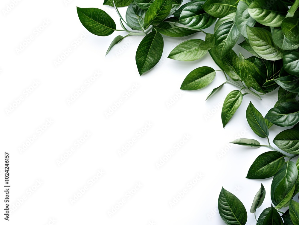 Eco Decorative green leaves with copy space on white background. Eco Decorative green leaves with copy space on white background.