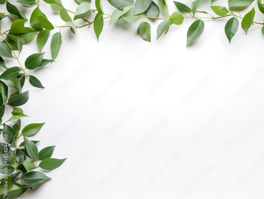 Eco Decorative green leaves with copy space on white background. Eco Decorative green leaves with copy space on white background.