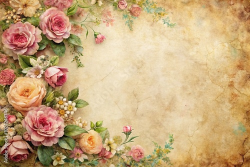 Vintage floral background in worm's eye view angle for scrapbooking and junk journal