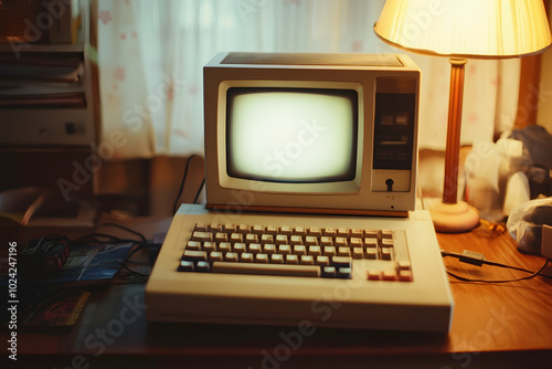 Vintage Desktop Computer With Blank Screen Illustration