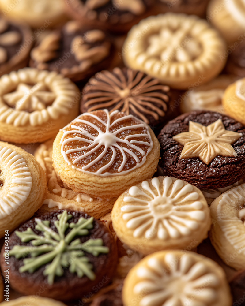 close up of colorful christmas cookies with icing and decoration close up of colorful christmas cookies with icing and decoration