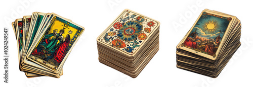 Isolated Tarot Cards on Transparent Background