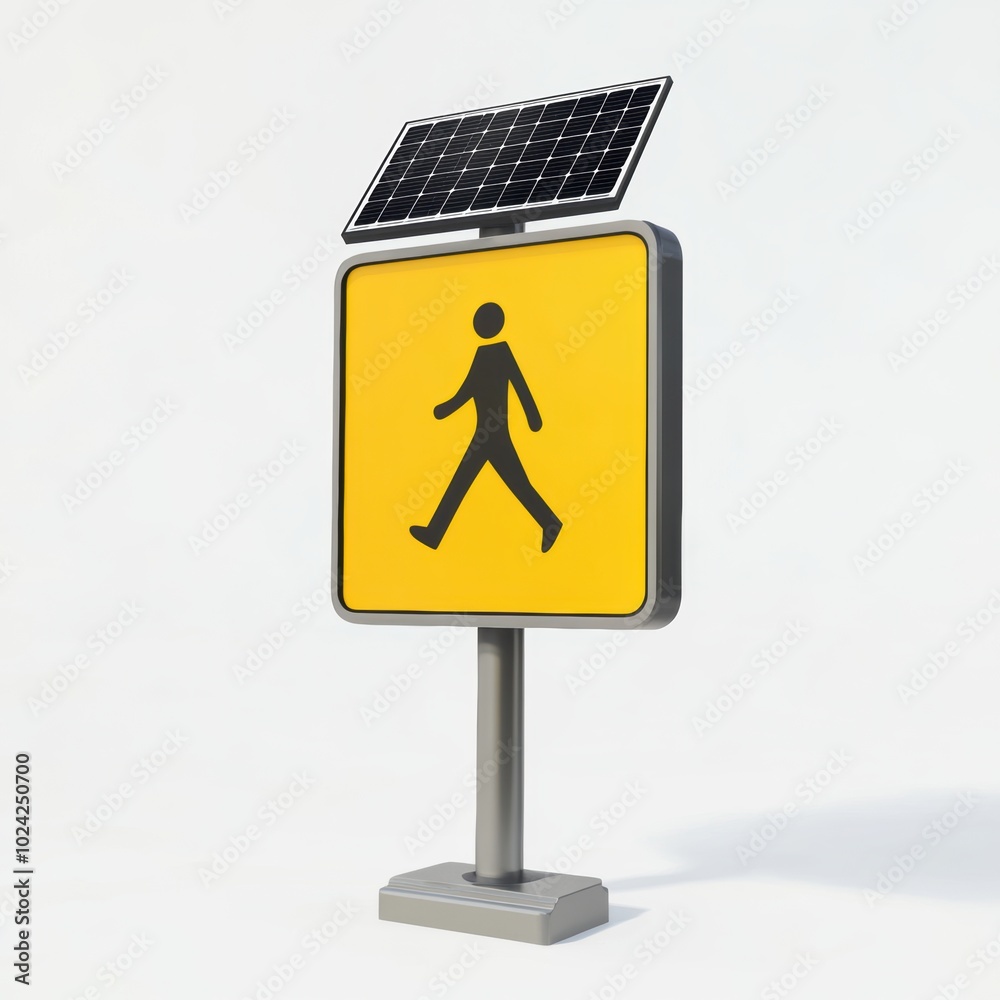 A solar-powered pedestrian crossing sign indicating a walking person.