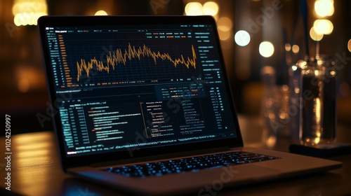 A close-up of a machine learning algorithm running on a laptop, with real-time predictions and data visualizations displayed next to lines of code.