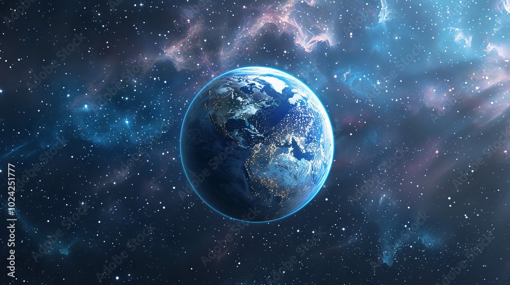 Stunning 3d rendering of a vibrant planet floating in outer space with detailed surface textures and glowing atmosphere – perfect for sci-fi designs, futuristic projects, and cosmic visualizations Stunning 3d rendering of a vibrant planet floating in outer space with detailed surface textures and glowing atmosphere – perfect for sci-fi designs, futuristic projects, and cosmic visualizations