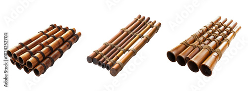 Isolated Bamboo Instruments on Transparent Background