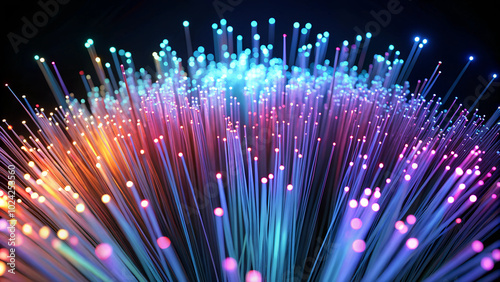 3D Render of Glowing Fiber Against a Black Background,