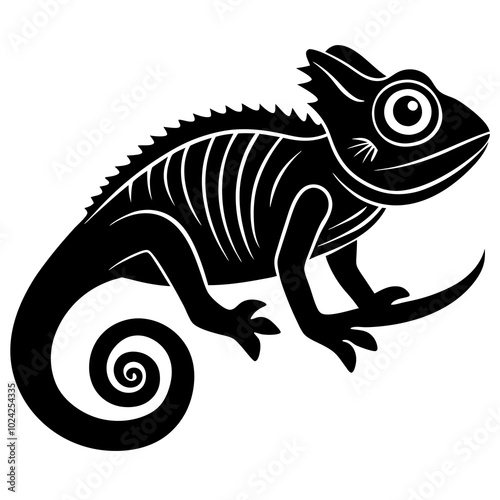 chameleon on a white background. Black animal