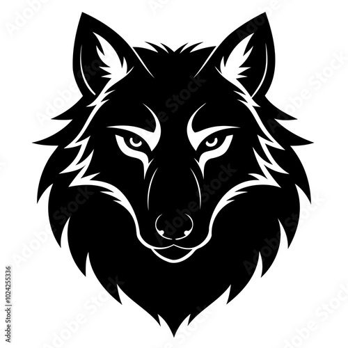 Wolf howling emblem black logo vector silhouette, Wolf head silhouette Vector illustration. Wolf Vintage Logo Stock Vector.