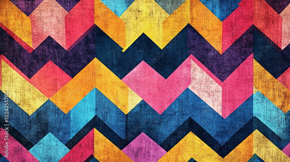 Fototapeta premium Colorful chevron pattern with a textured, vintage look.