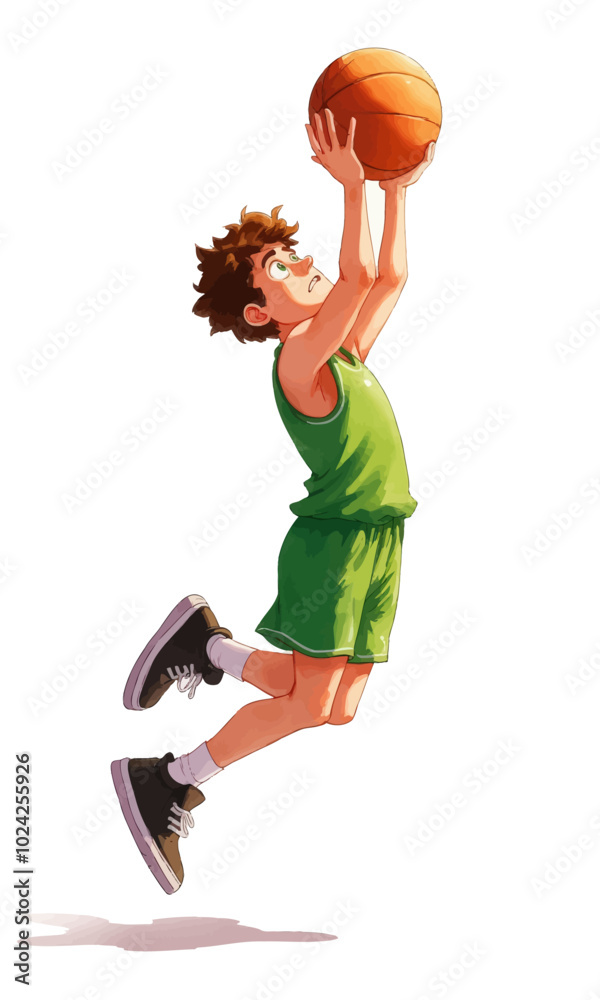 Basketball player in mid-air jump shot Basketball player in mid-air jump shot