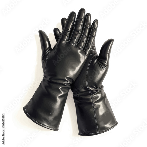 Black Leather Gloves on White Background 
