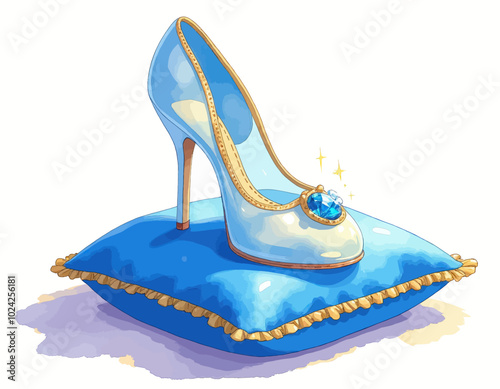 Blue High Heel on Decorative Pillow