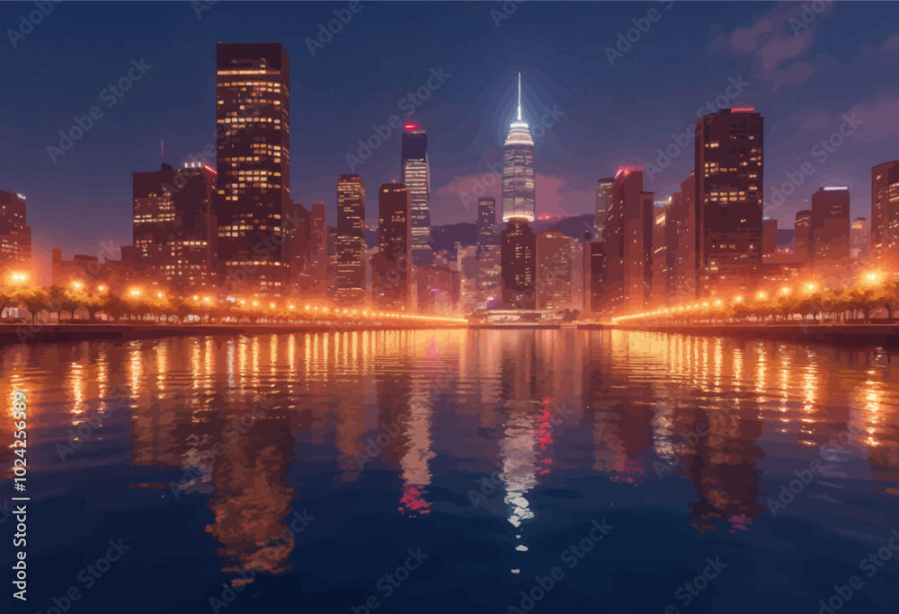 Naklejka premium City Skyline Reflections at Night 