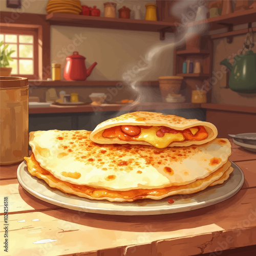 Cheesy Quesadilla with Steaming Filling 
