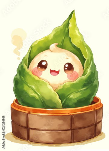 Cute Steamed Bao in Lettuce Leaf