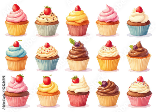 Cupcake Illustration Set - 18 Different Flavors