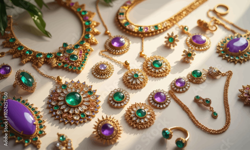 Emerald and Amethyst Jewelry Set  
