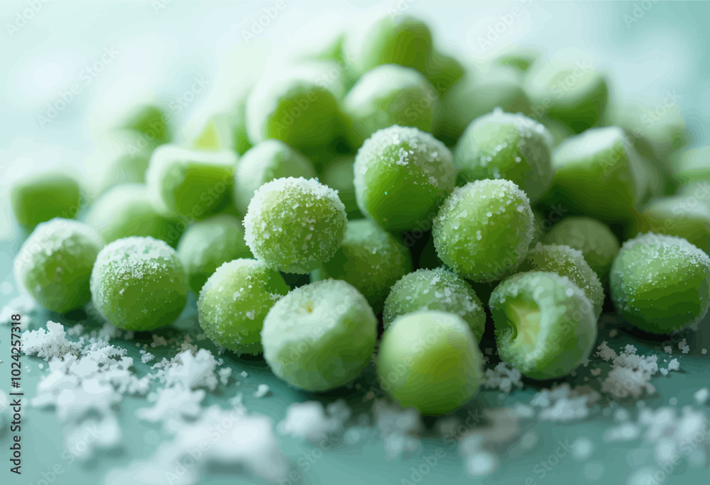 Frozen Green Peas with Ice Crystals Frozen Green Peas with Ice Crystals
