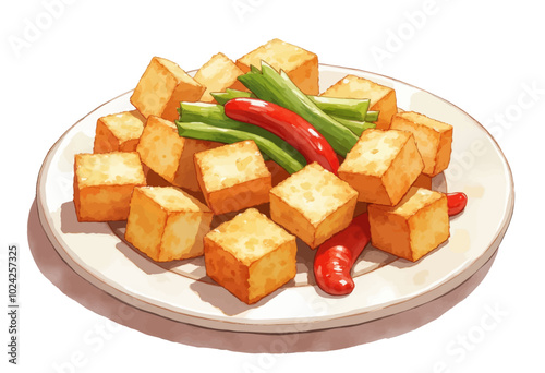 Fried Tofu with Chili and Green Onions  
