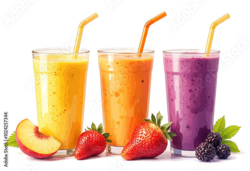 Fruit Smoothies with Straws  
