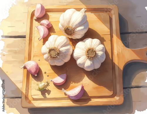 Garlic Cloves on Cutting Board  
