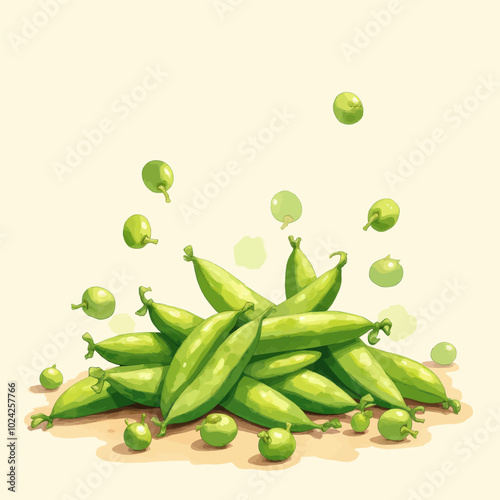 Green Pea Pods and Peas Illustration 
