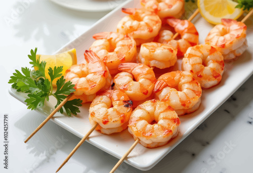 Grilled Shrimp Skewers with Lemon and Parsley  
