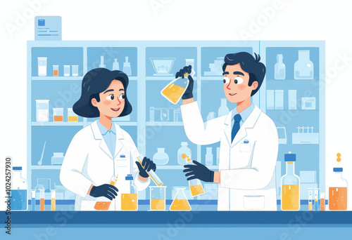 Lab Scientists Experimenting with Liquids 
