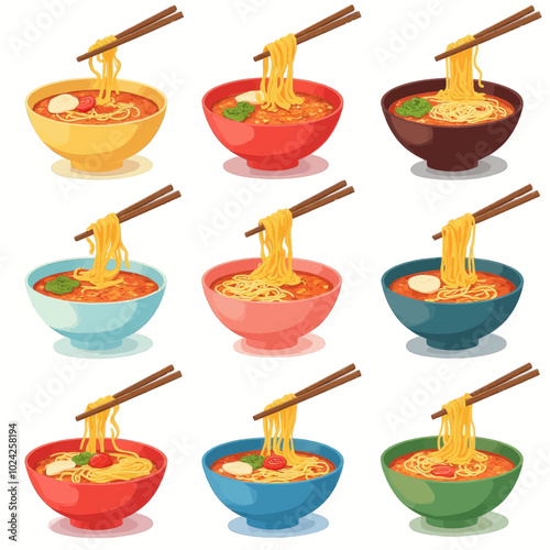 Noodle Soup Bowls with Chopsticks  
