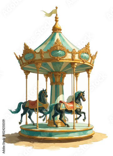 Ornate Carousel with Two Horses  
