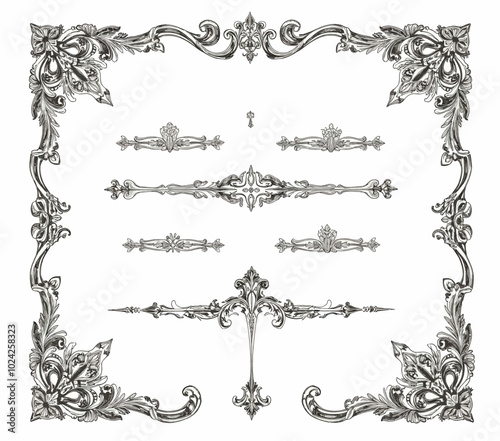 Ornate Floral Border Designs in Black and White
