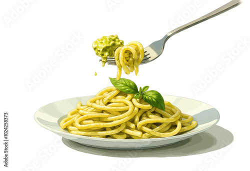 Pasta with Pesto on a Fork  

