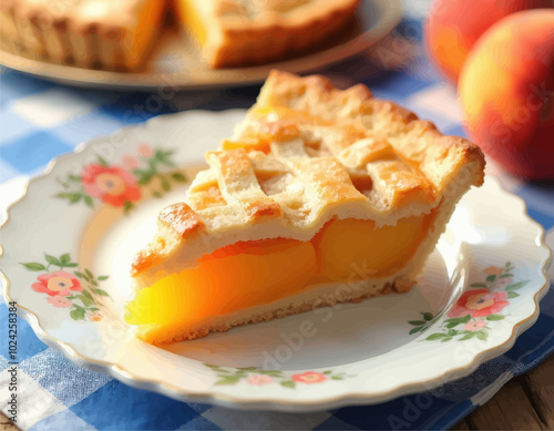 Peach Pie on Floral Plate 
