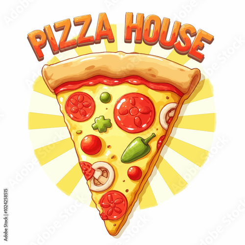 Pizza Slice with Toppings on White Background