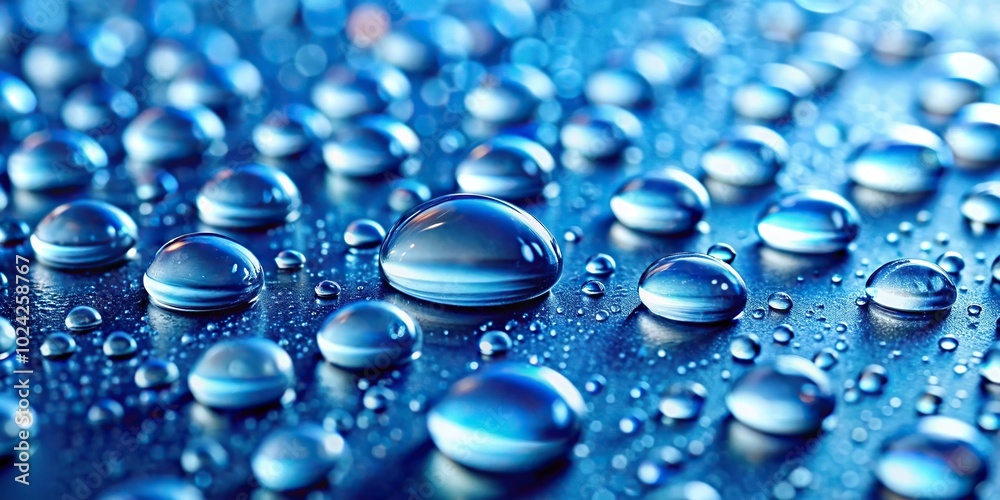 Water drops on blue background with shallow depth of field and symmetrical composition Water drops on blue background with shallow depth of field and symmetrical composition