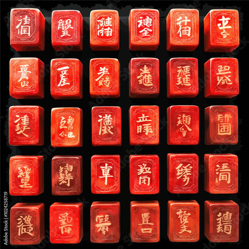 Red Chinese Mahjong Tiles 
