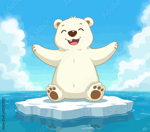 Smiling Polar Bear on Ice Floe 
