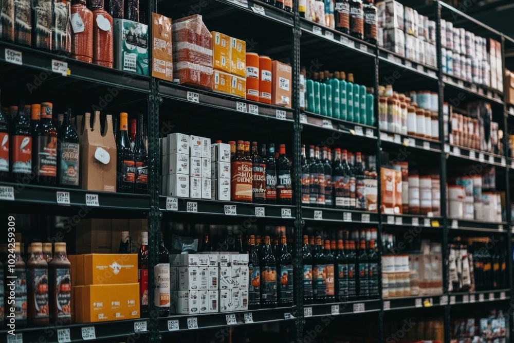 A close-up of various products stored on large metal racks in a warehouse, with clear labels and barcodes visible on the boxes. A close-up of various products stored on large metal racks in a warehouse, with clear labels and barcodes visible on the boxes.