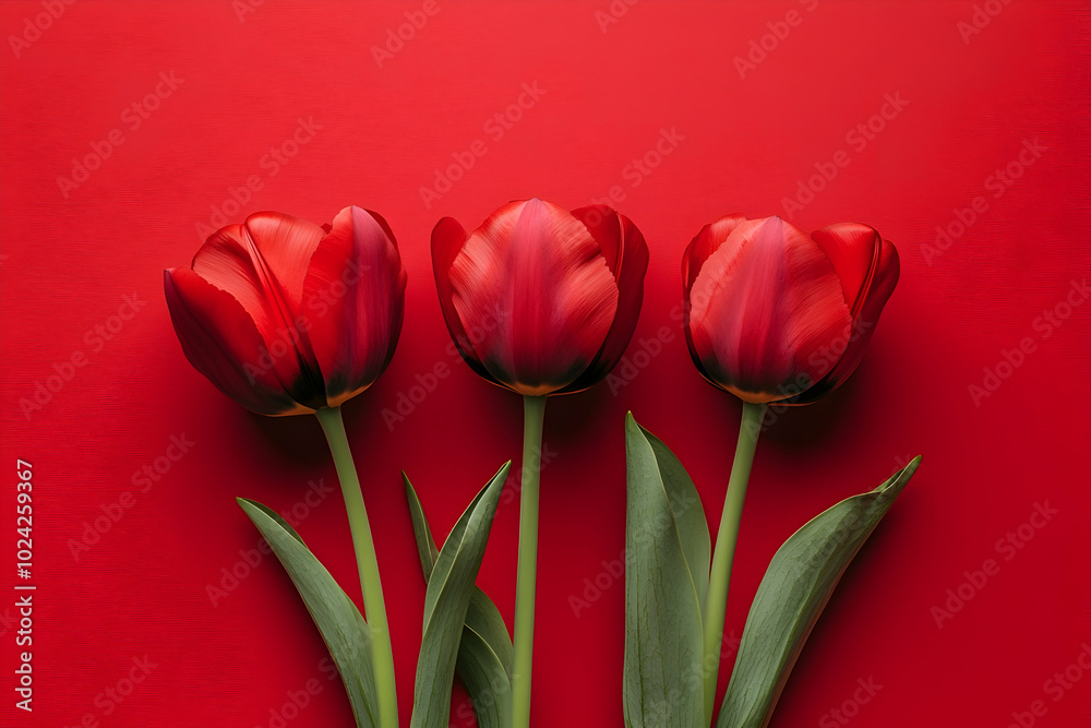 Red Tulips on Red Background - Photography Red Tulips on Red Background - Photography