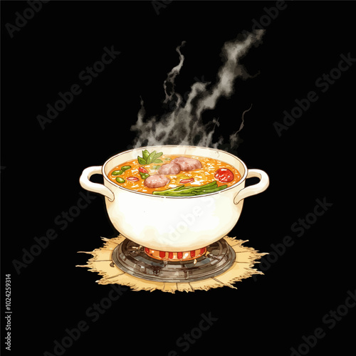 Steaming Pot of Soup on Stovetop 
