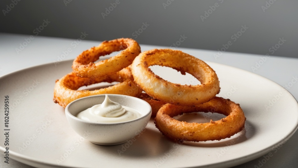 Delicious crispy fried onion rings with creamy dipping sauce. Delicious crispy fried onion rings with creamy dipping sauce.
