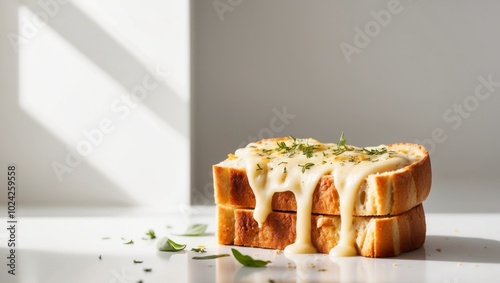 Delicious garlic bread with melted cheese and herbs.