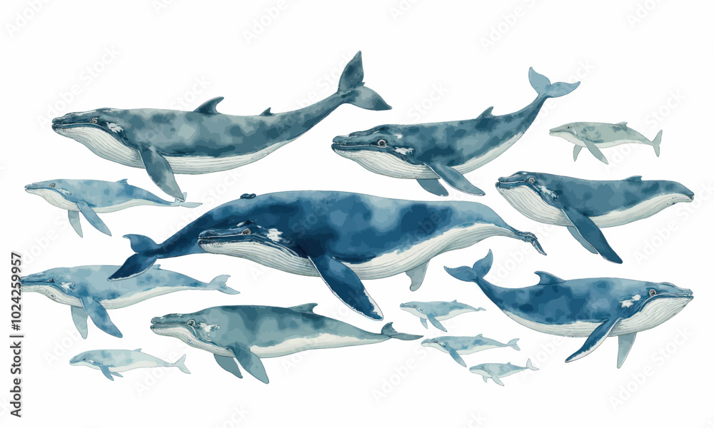 Naklejka premium Whale Watercolor Illustration 