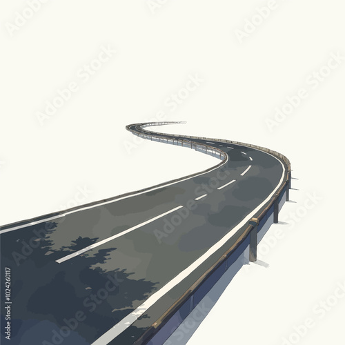 Winding Road with White Lines and Guardrail 
