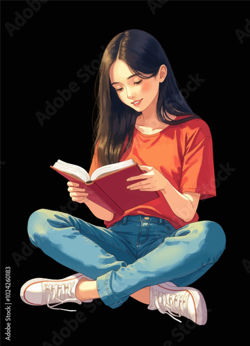 Woman reading book while sitting 
