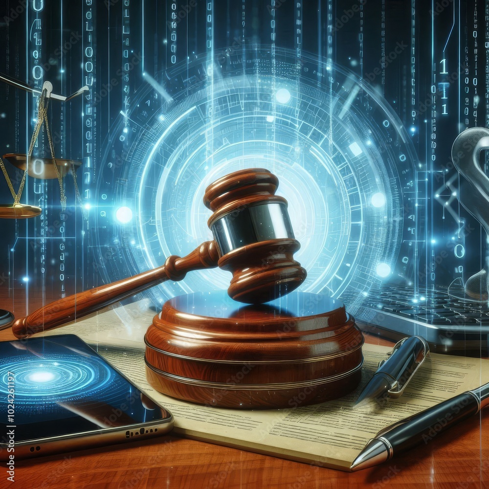 Digital Gavel Symbolizing Law and Technology Digital Gavel Symbolizing Law and Technology